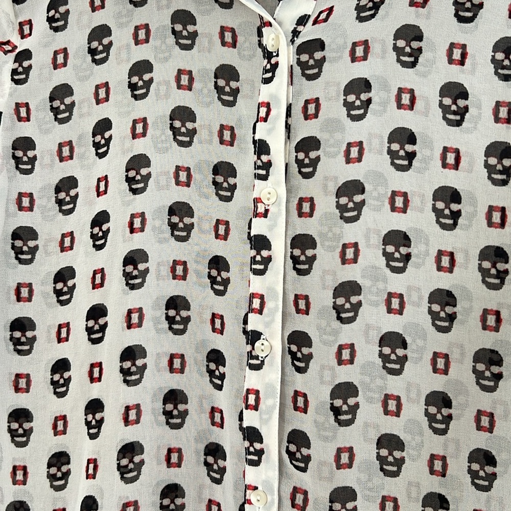 NWT Zara Skull Print Long Sleeve Button Front Shirt size XS - Picture 5 of 7